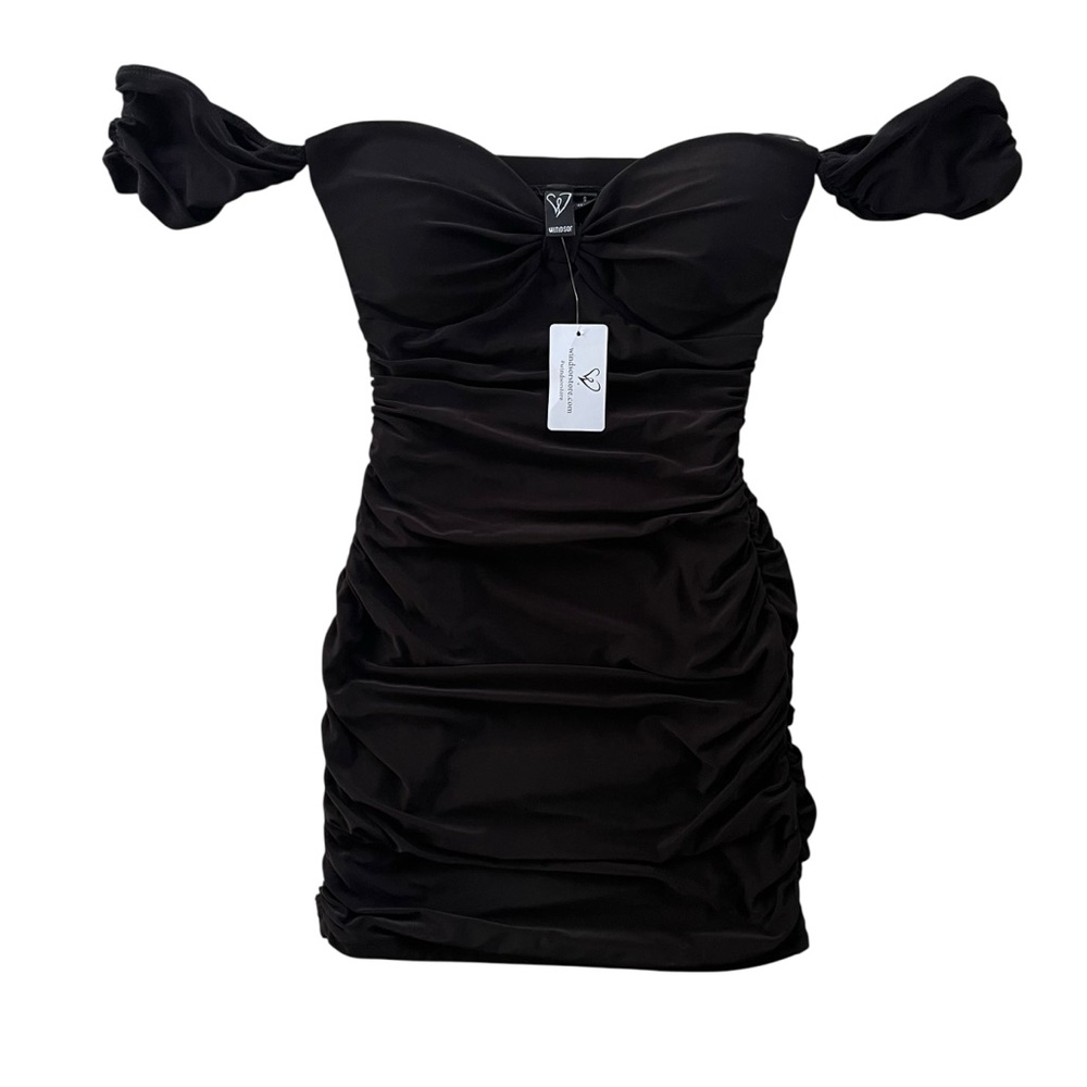 Windsor Women’s S Black Winning Style Mesh Ruched Mini Bodycon Dress Party, Club